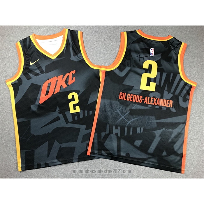 Camiseta Nino Oklahoma City Thunder Shai-Gilgeous Alexander #2 Ciudad 2023-24 Negro